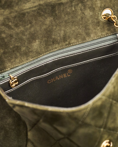Chanel Vintage Army Green Suede CC Small Half Flap