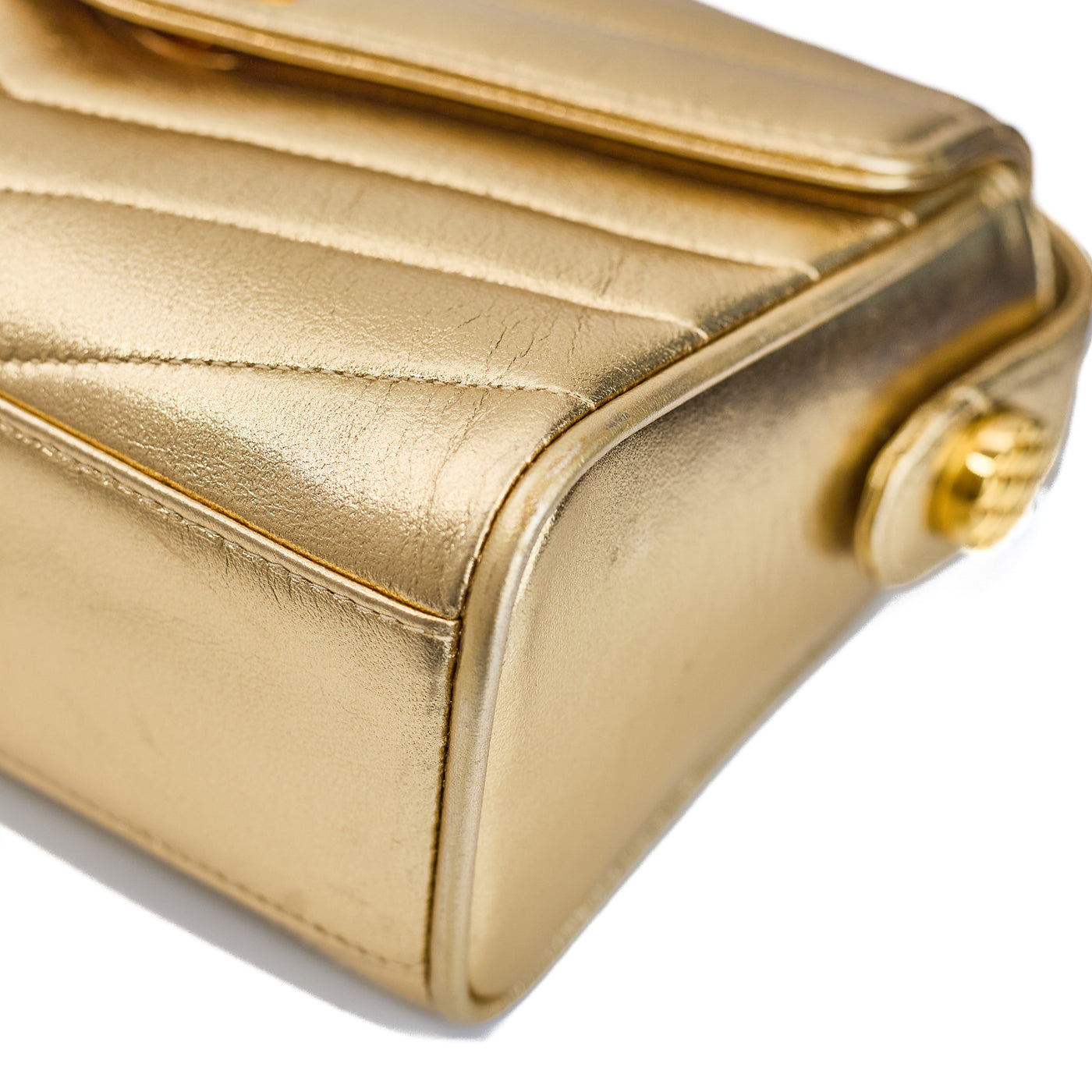 Chanel Vintage Metallic Gold Lambskin Chevron Camera Bag