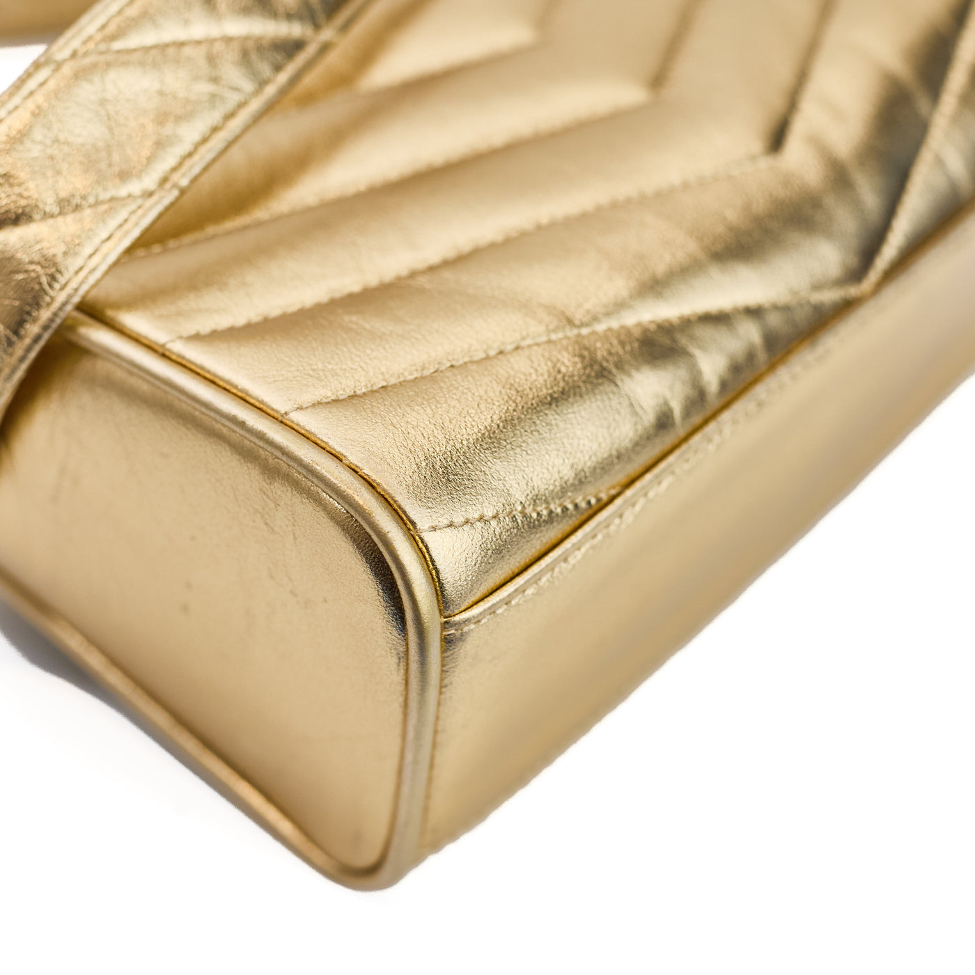 Chanel Vintage Metallic Gold Lambskin Chevron Camera Bag