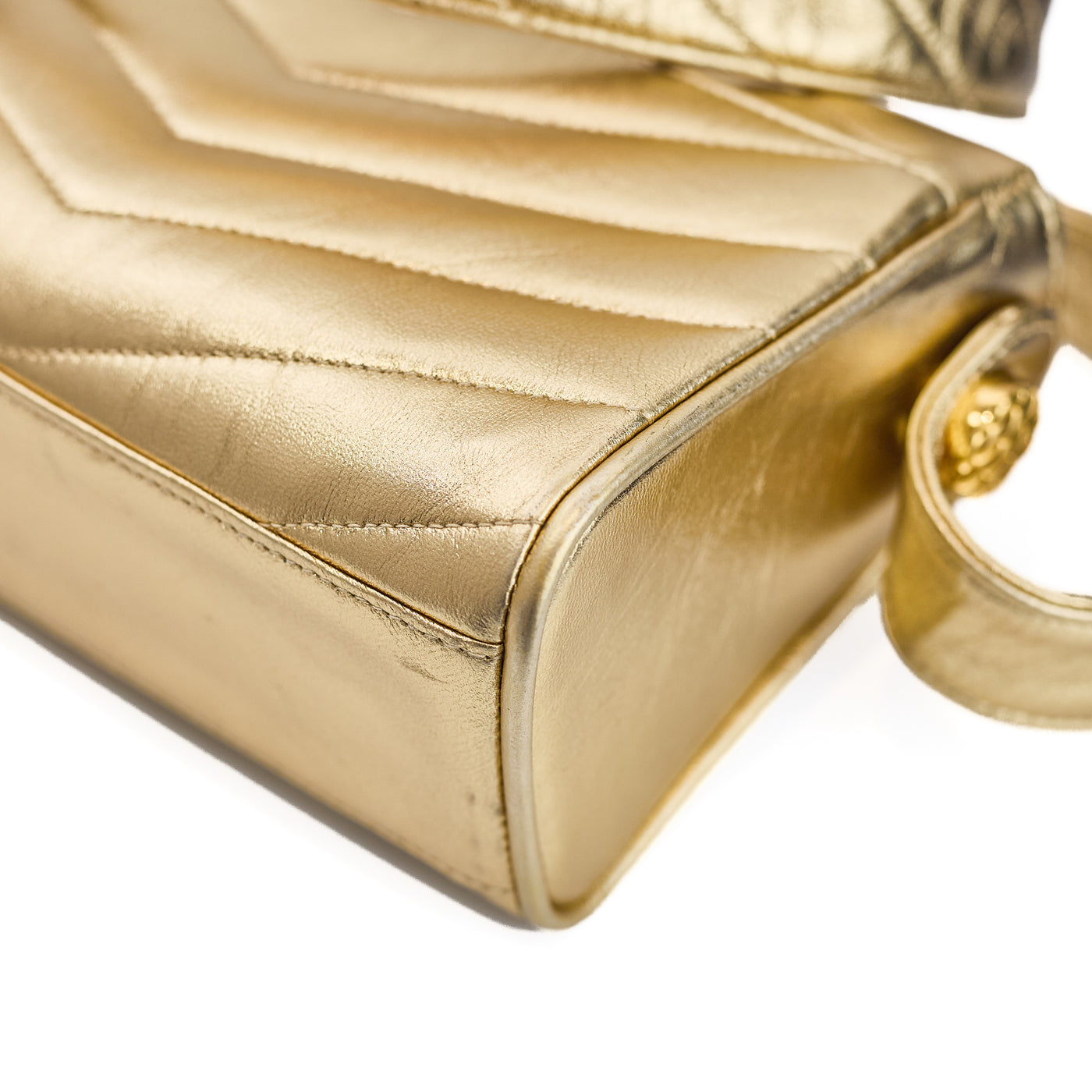 Chanel Vintage Metallic Gold Lambskin Chevron Camera Bag