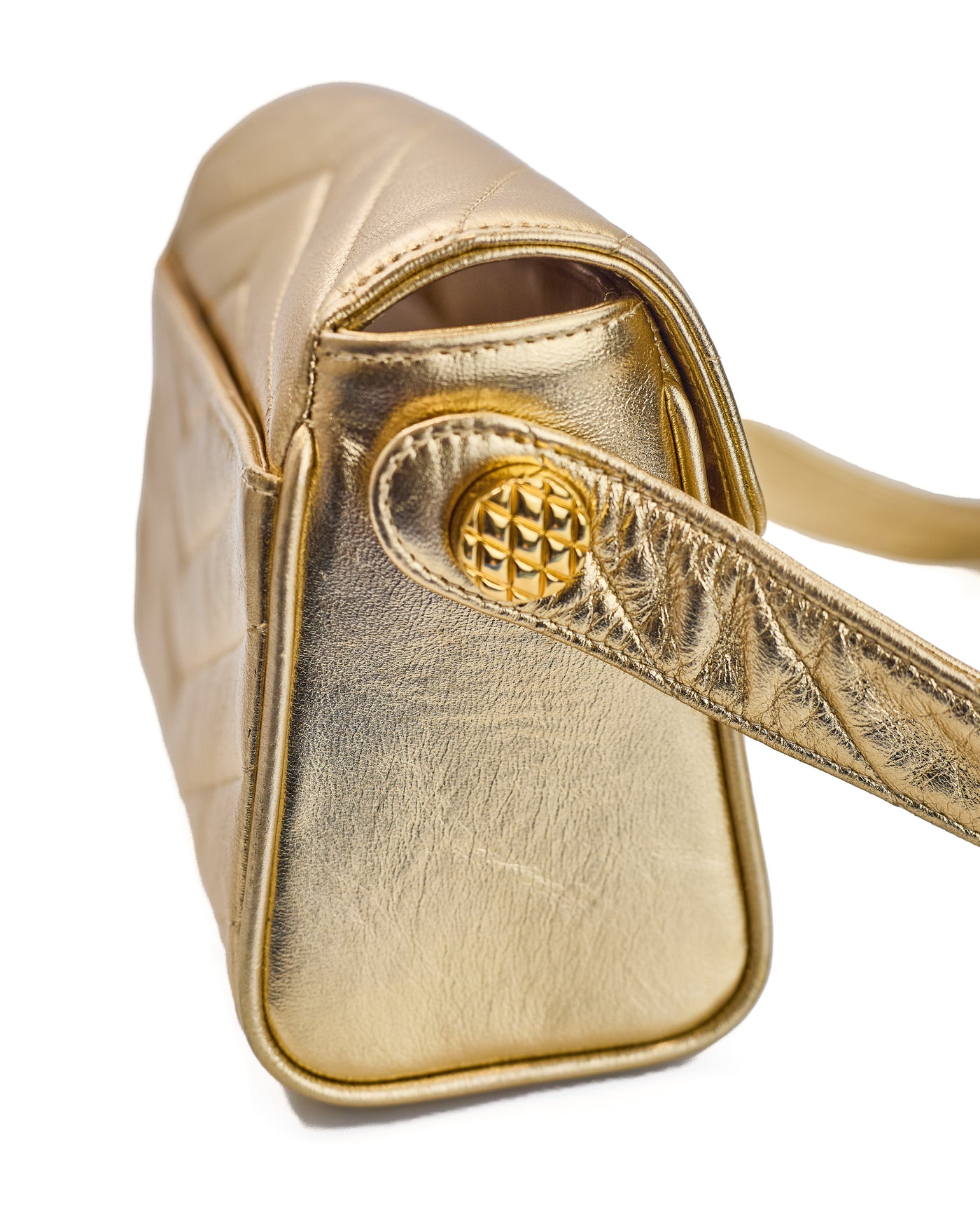 Chanel Vintage Metallic Gold Lambskin Chevron Camera Bag