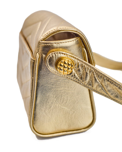 Chanel Vintage Metallic Gold Lambskin Chevron Camera Bag