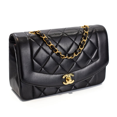 Chanel Vintage Black Lambskin Small Diana