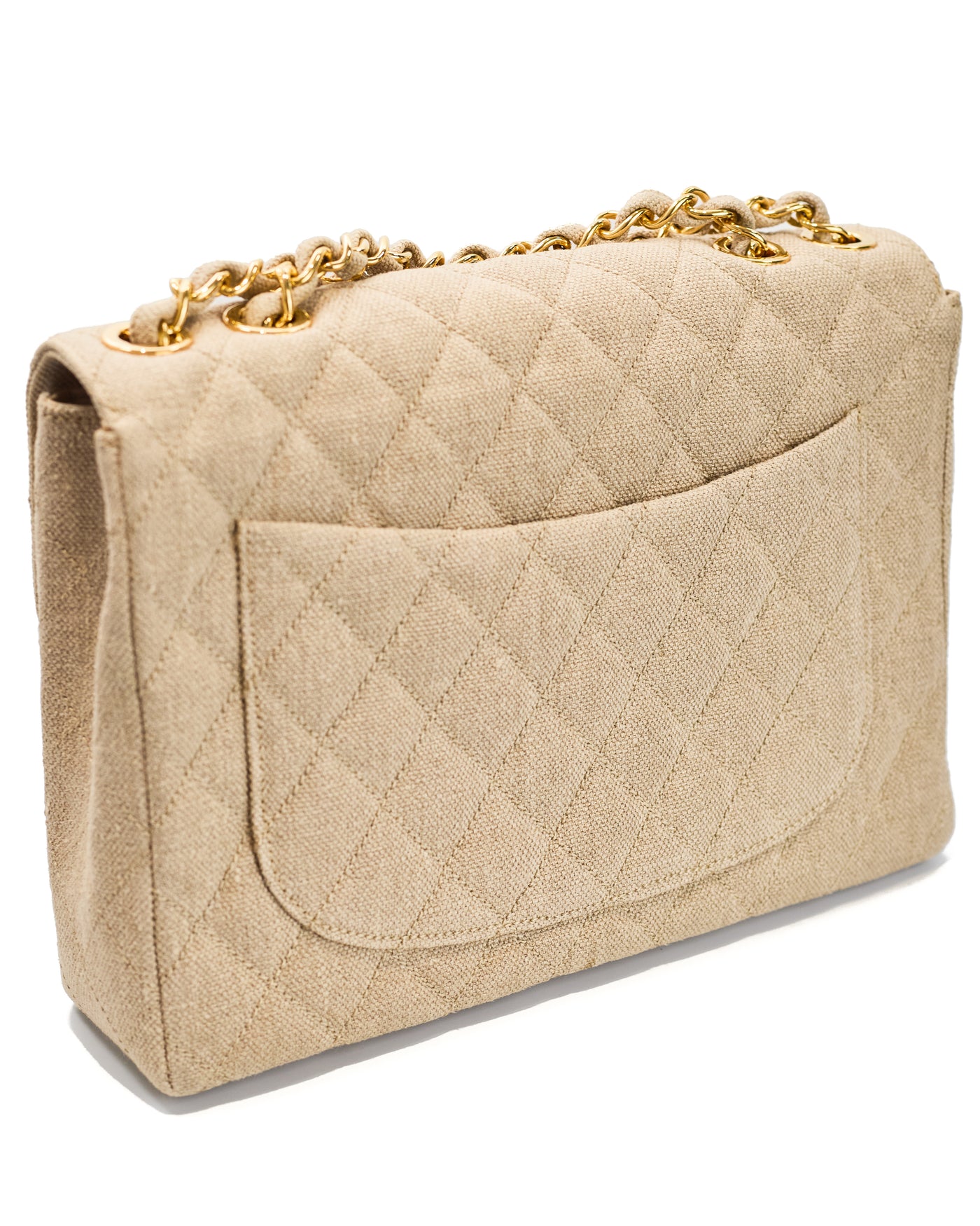 Chanel Vintage Beige Linen Jumbo Single Flap