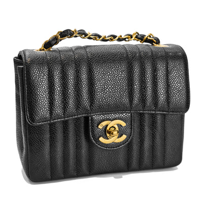 Chanel Rare Vintage Black Caviar Mademoiselle Square Mini 17