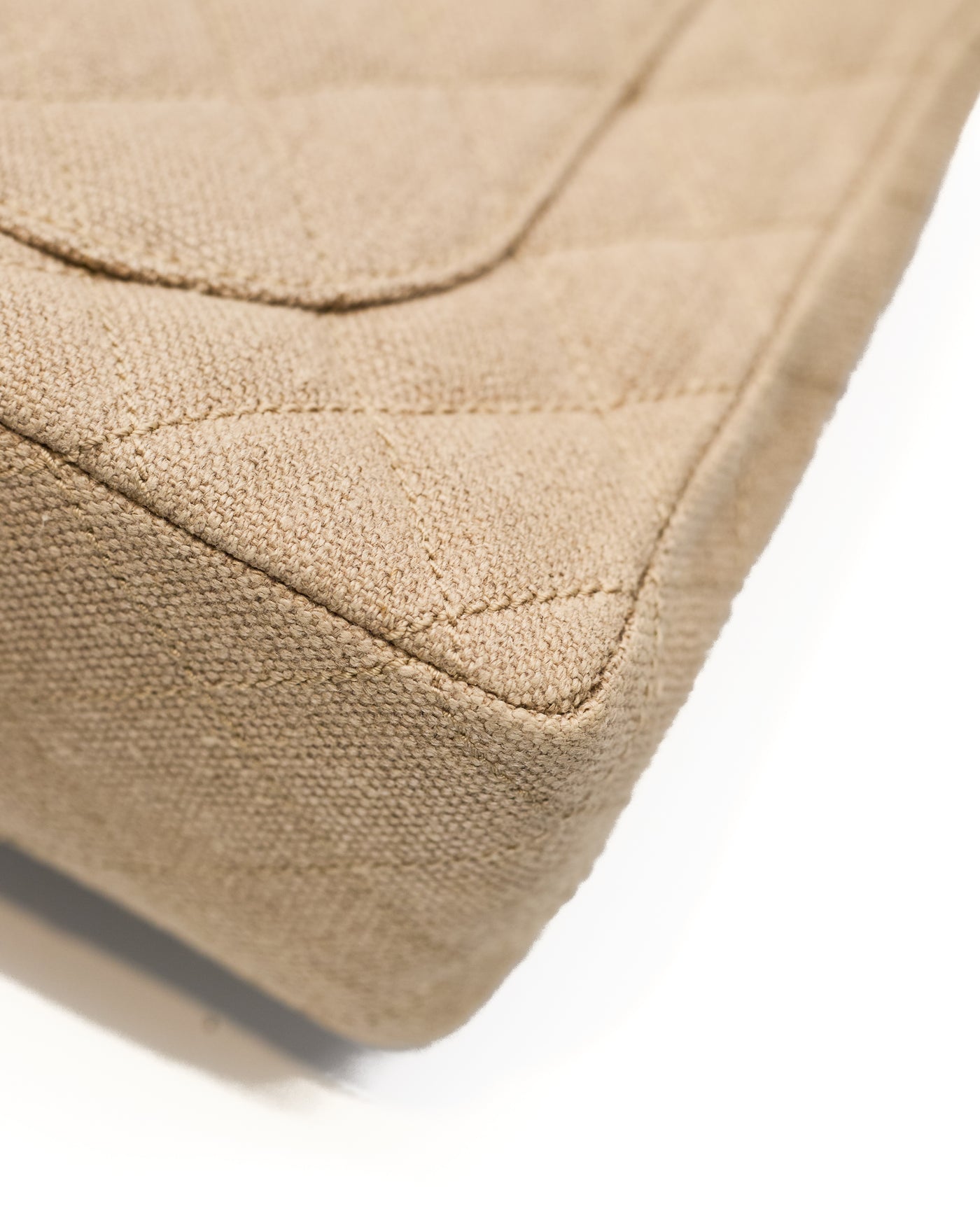 Chanel Vintage Beige Linen Jumbo Single Flap