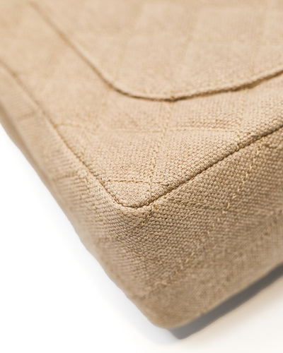 Chanel Vintage Beige Linen Jumbo Single Flap