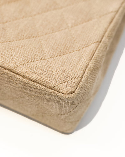 Chanel Vintage Beige Linen Jumbo Single Flap