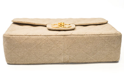 Chanel Vintage Beige Linen Jumbo Single Flap
