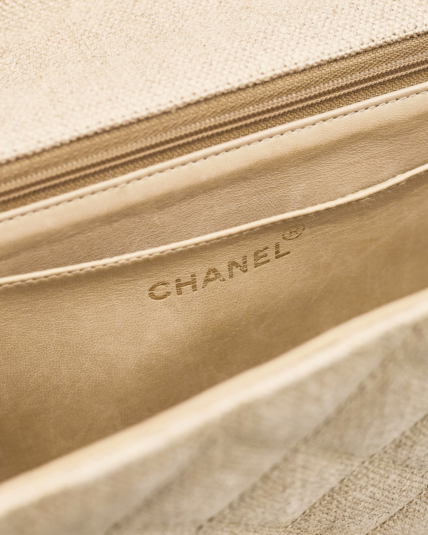 Chanel Vintage Beige Linen Jumbo Single Flap