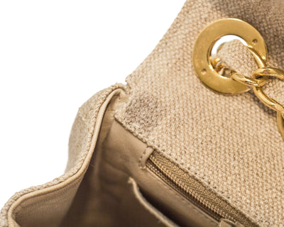Chanel Vintage Beige Linen Jumbo Single Flap
