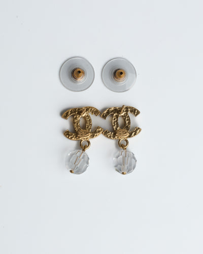 Chanel Crystal Interlocking CC Drop Earrings