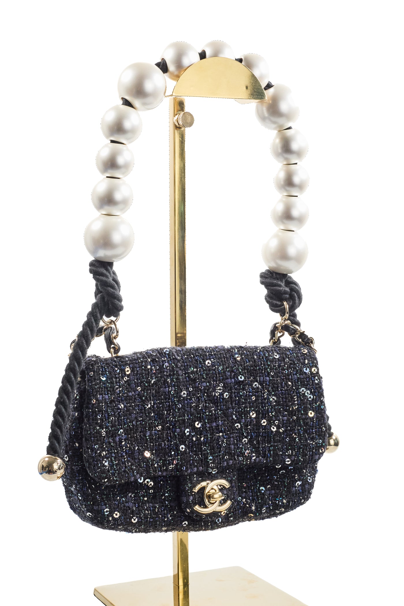Chanel 2019 Spring/Summer Runway Tweed Pearl Handle Mini Flap Bag