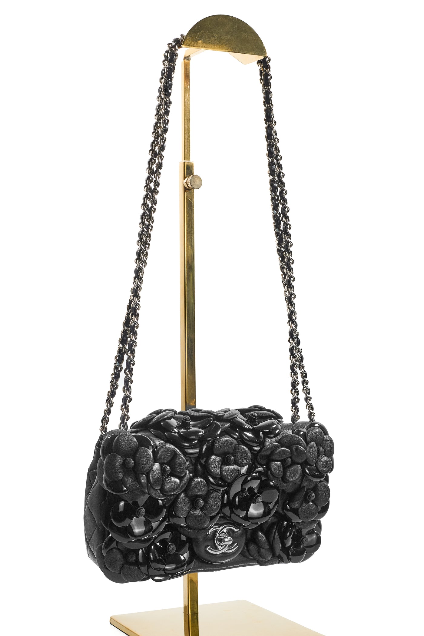 Chanel Black Camellia Mini Rectangular Flap Bag