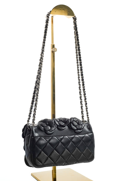 Chanel Black Camellia Mini Rectangular Flap Bag