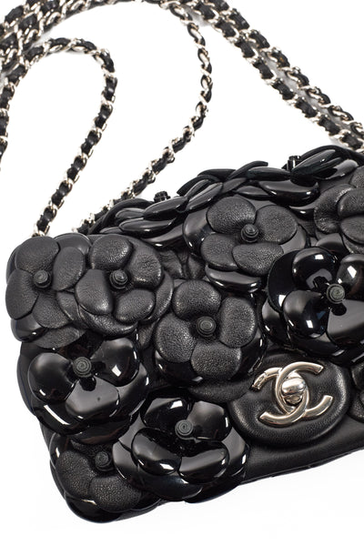 Chanel Black Camellia Mini Rectangular Flap Bag