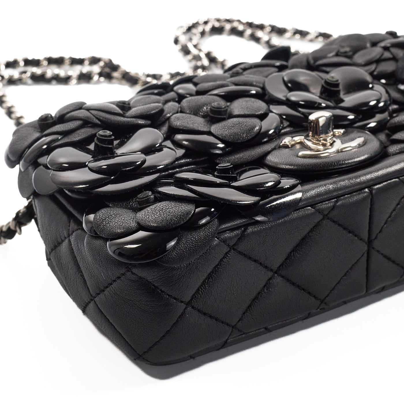Chanel Black Camellia Mini Rectangular Flap Bag