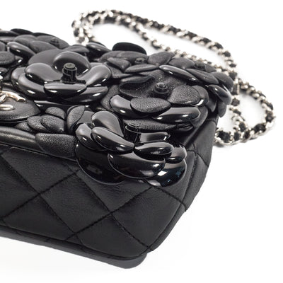 Chanel Black Camellia Mini Rectangular Flap Bag