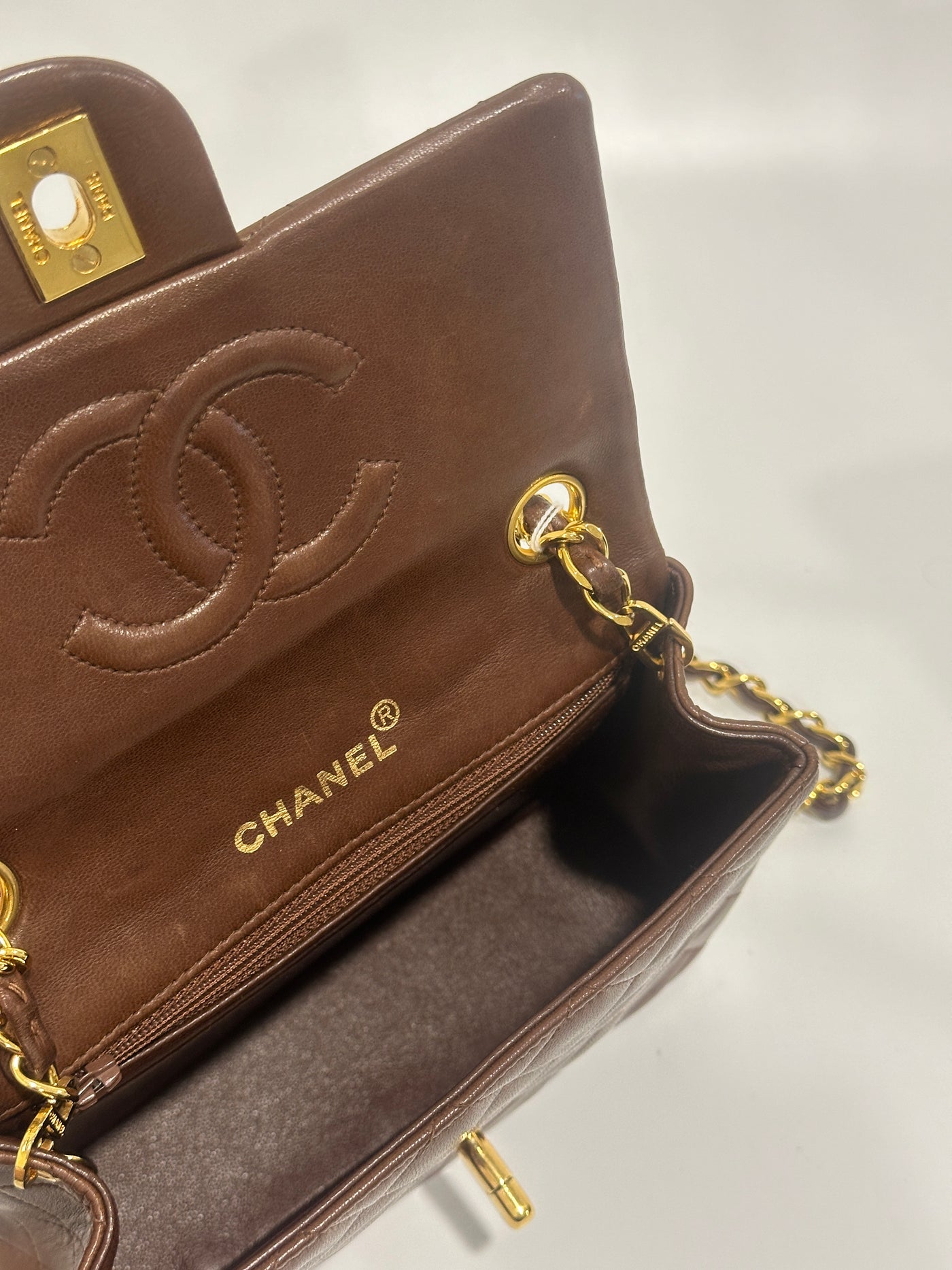 Chanel Vintage Chocolate Brown Lambskin Square Mini