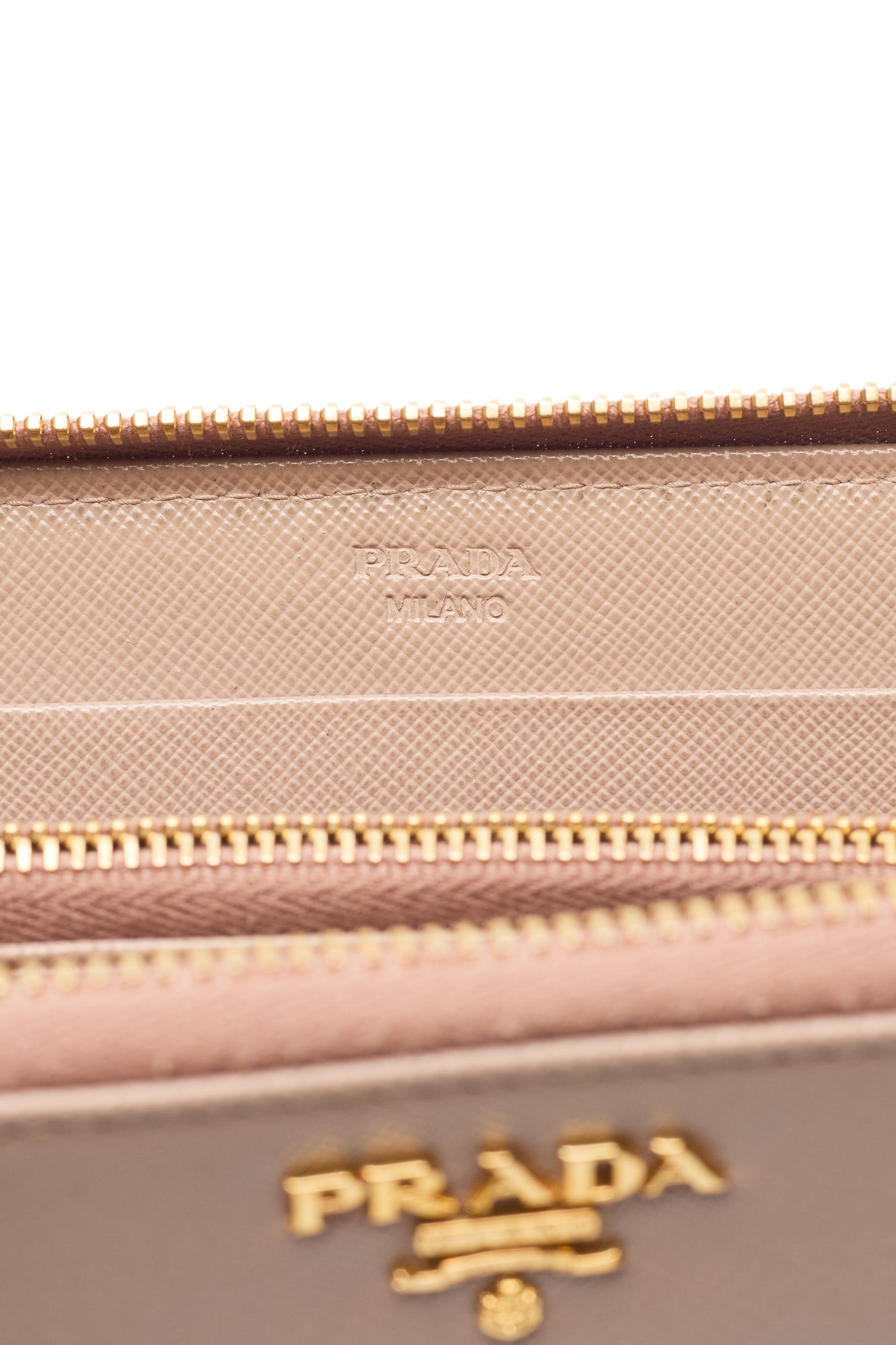 Prada Beige Saffiano Leather Long Zippy Wallet