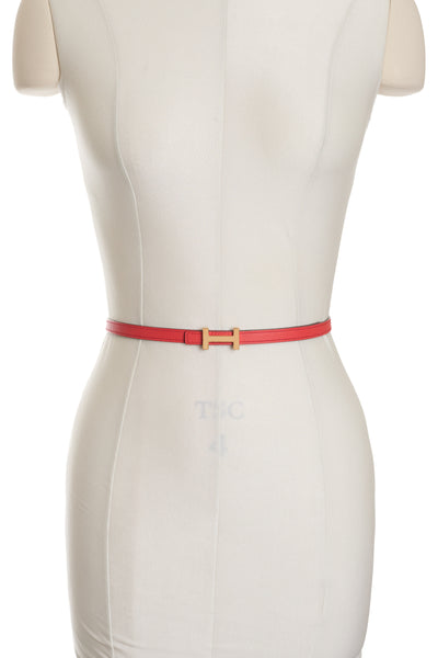 Hermes Red and Orange Skinny Epsom Leather Gold Buckle Belt 80