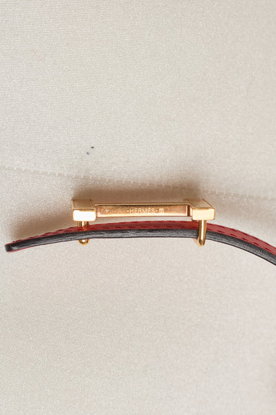 Hermes Red and Orange Skinny Epsom Leather Gold Buckle Belt 80