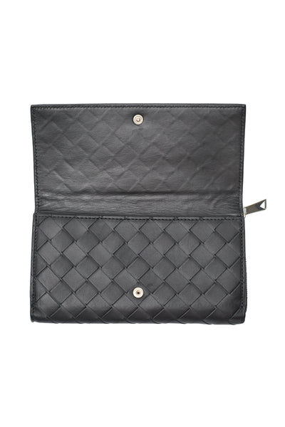 Bottega Veneta Black Intrecciato Leather SHW Long Wallet