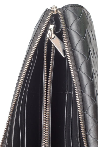 Bottega Veneta Black Intrecciato Leather SHW Long Wallet