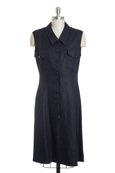 Chanel Vintage Navy Blue Linen Dress
