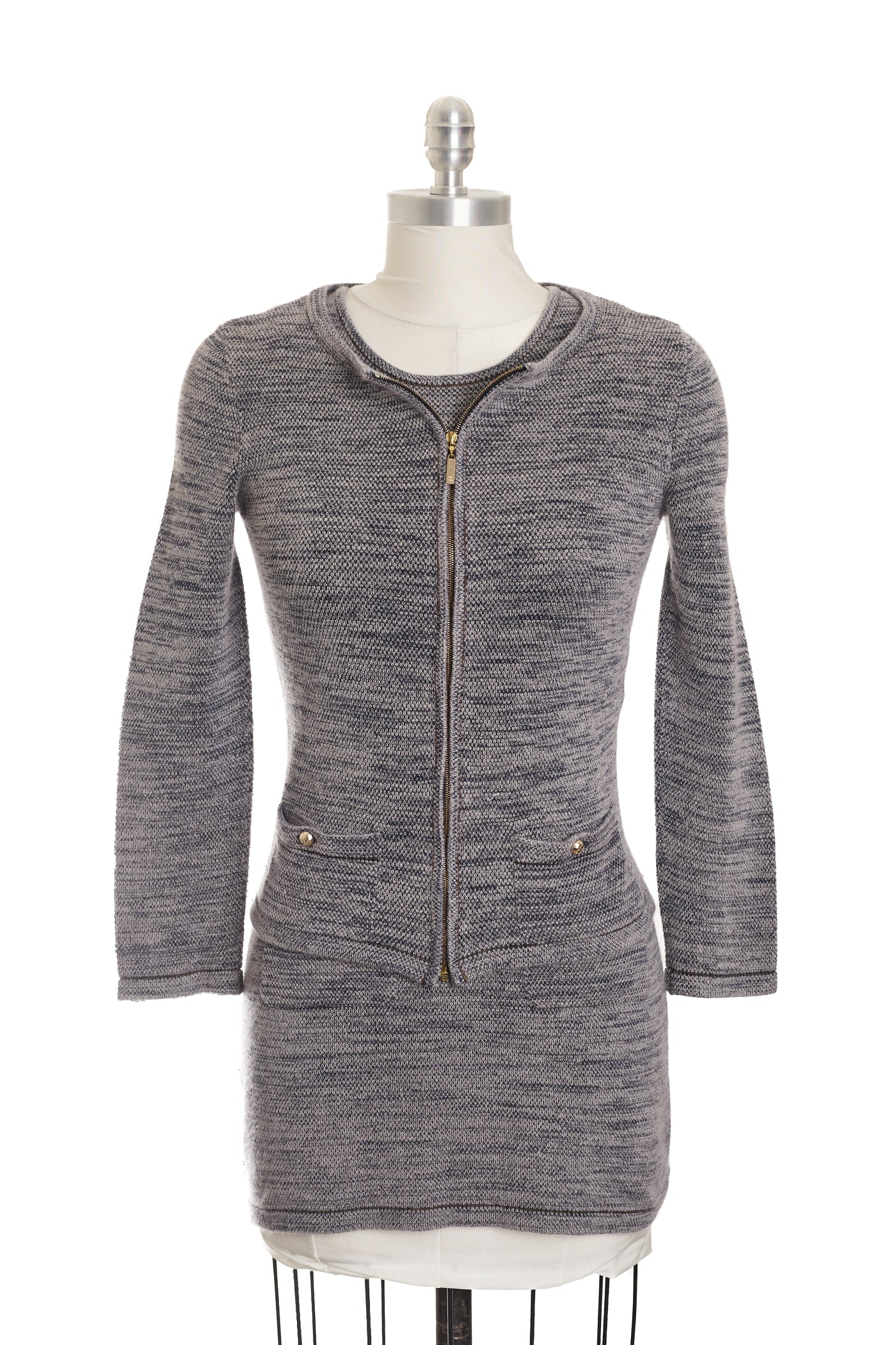 Chanel Blue Gray Knit Dress and Jacket Set