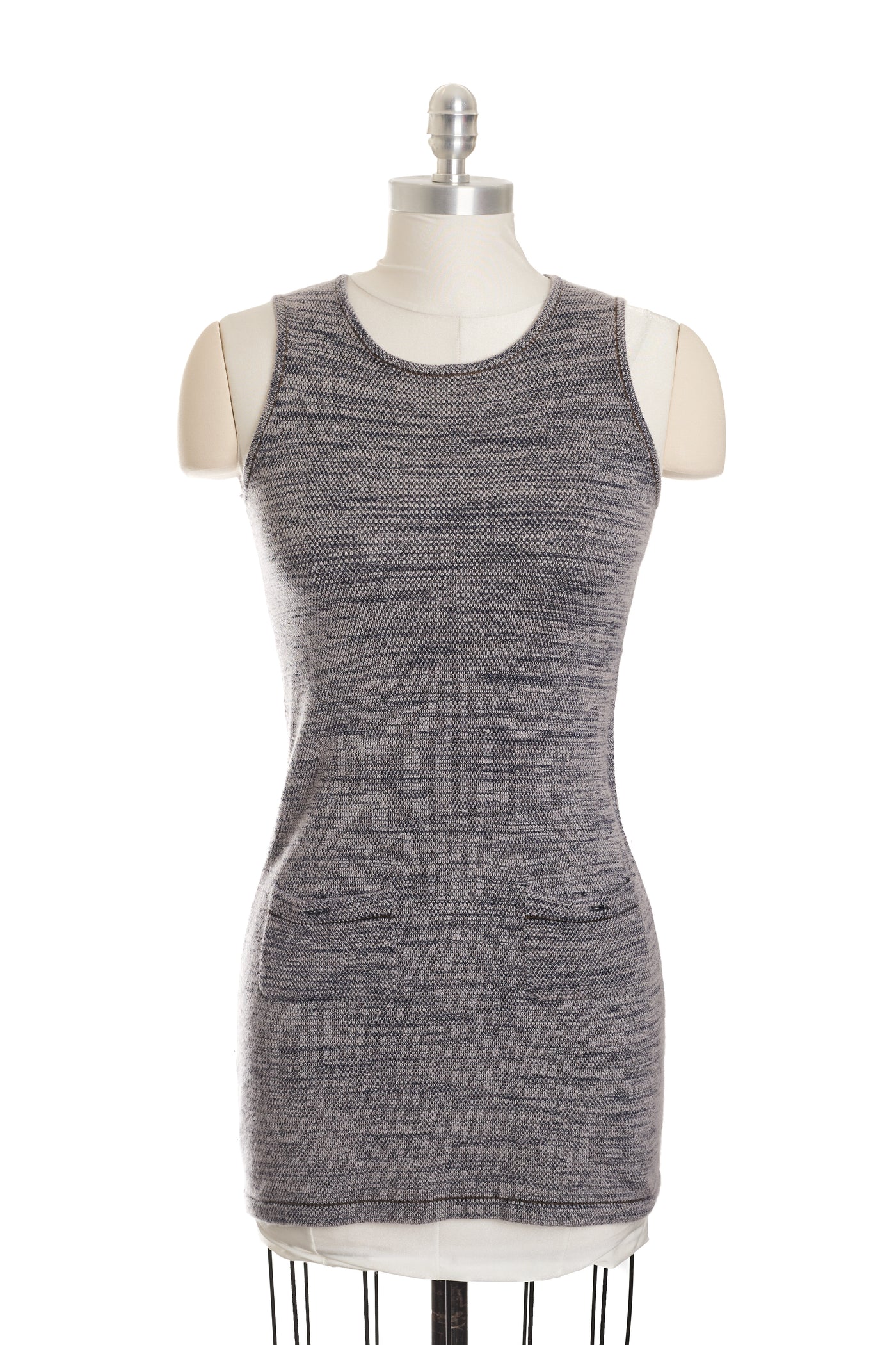 Chanel Blue Gray Knit Dress and Jacket Set