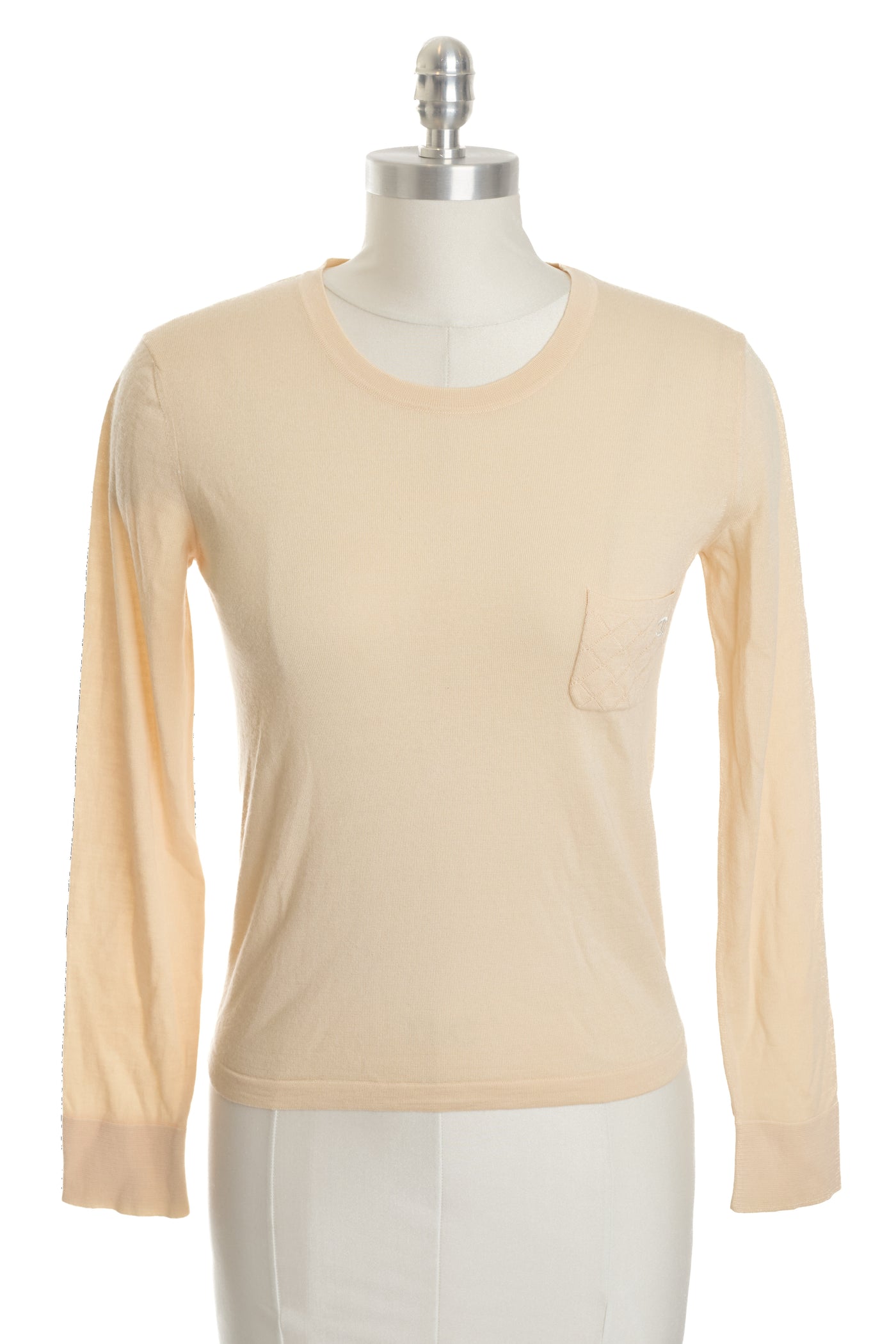 Chanel Vintage Cream Cashmere CC Pocket Shirt