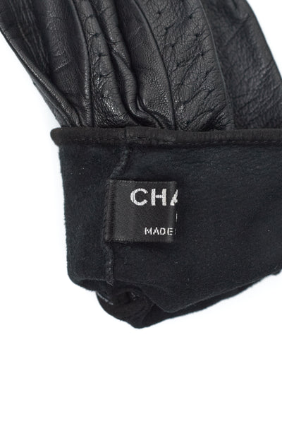 Chanel Turnlock CC Black Leather Gloves