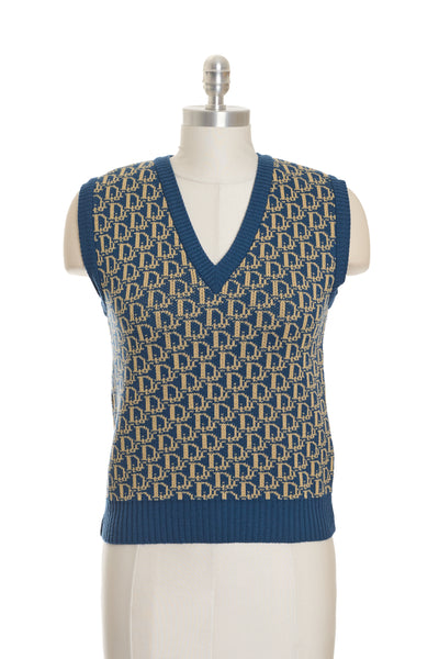 Dior Vintage Blue and Beige Monogram Sweater Vest