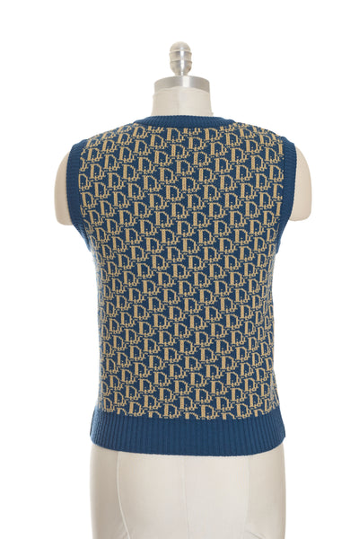 Dior Vintage Blue and Beige Monogram Sweater Vest