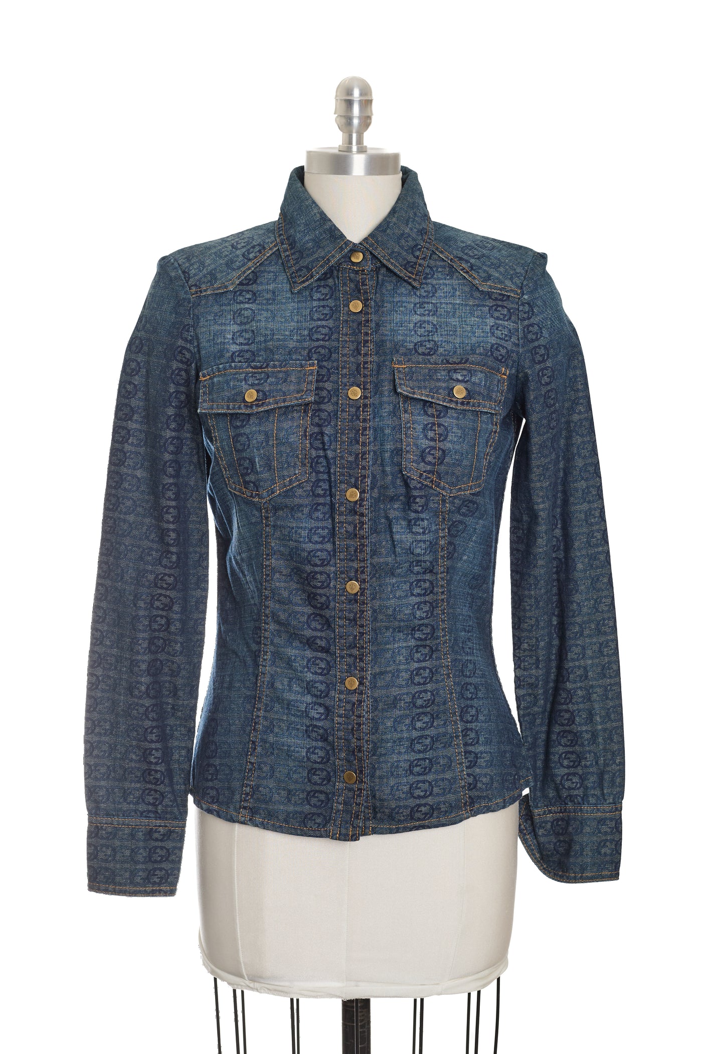 Gucci Denim Monogram Button Up