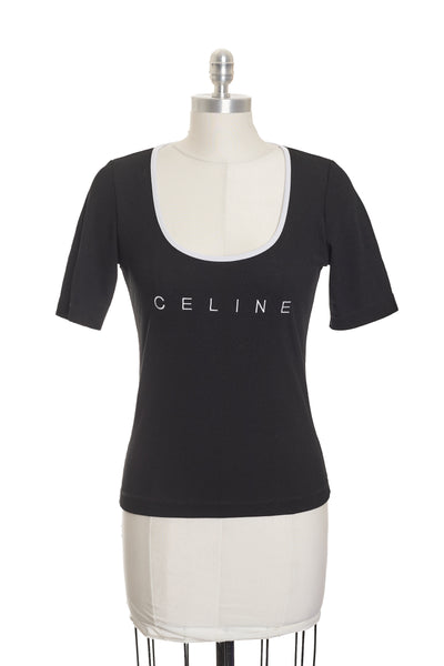 Celine Vintage Black Logo T-Shirt