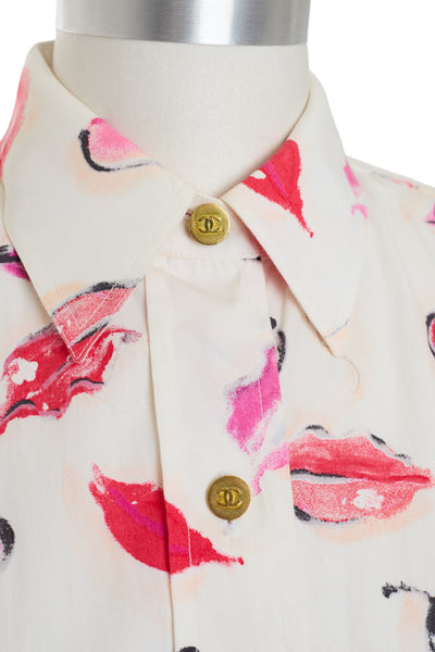 Chanel Vintage 1995 Spring Runway Lips Print Button Up