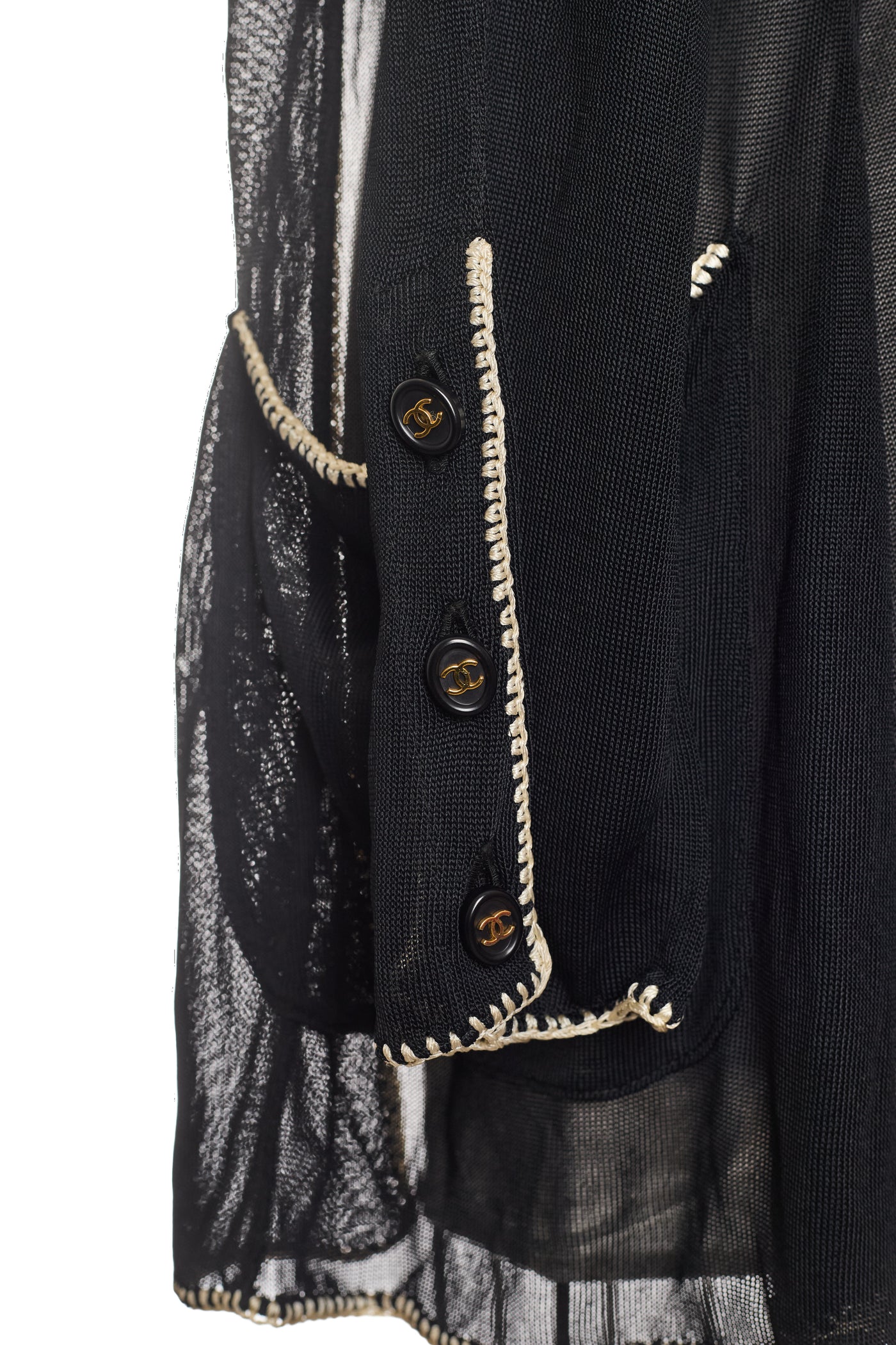 Chanel Vintage Black Sheer Open Front Cardigan