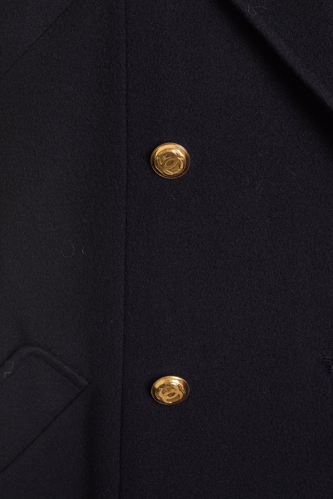 Chanel Logo Button Navy Long Coat