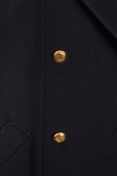 Chanel Logo Button Navy Long Coat