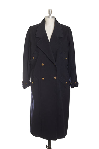 Chanel Logo Button Navy Long Coat