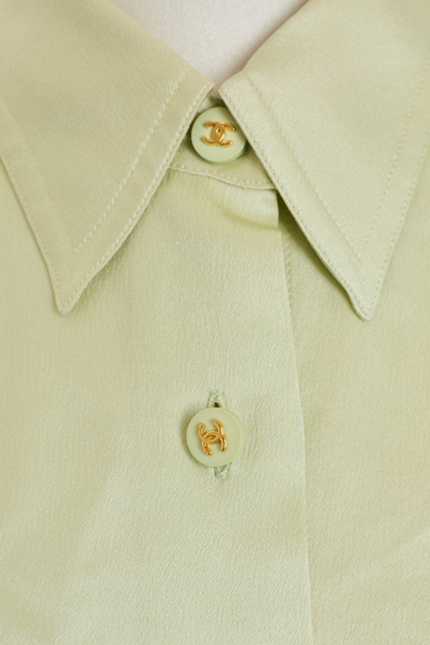 Chanel Vintage Mint Green Silk Button Up