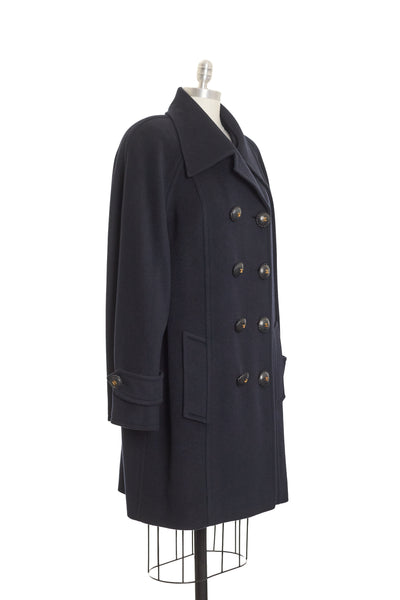 Chanel Vintage CC Logo Button Dark Blue Cashmere Long Coat