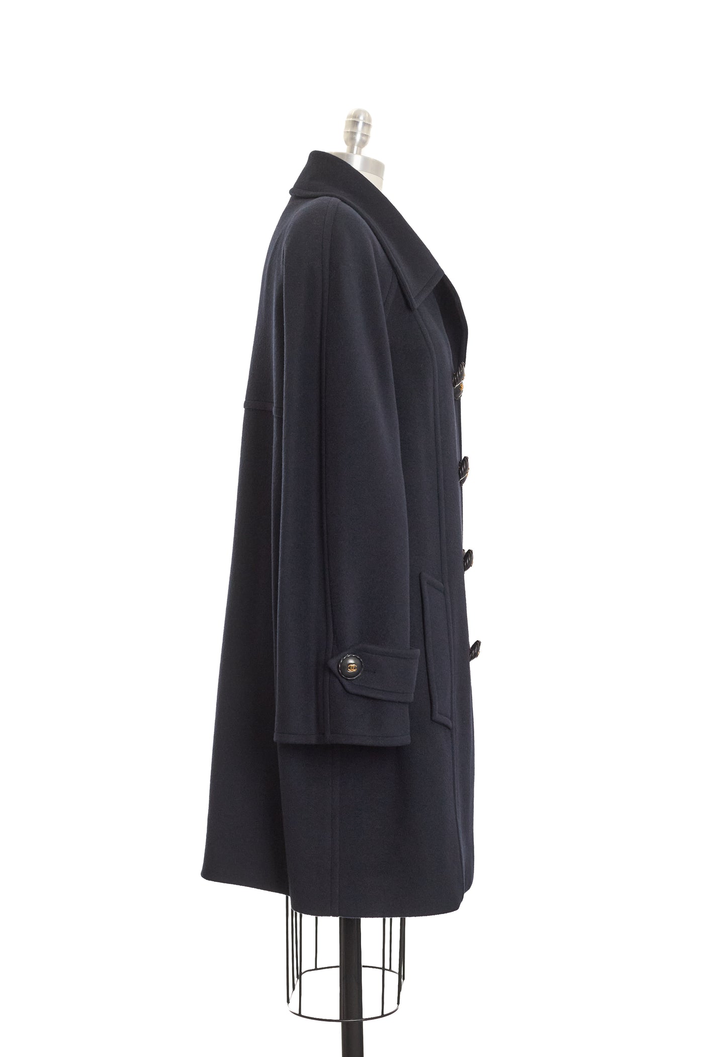 Chanel Vintage CC Logo Button Dark Blue Cashmere Long Coat