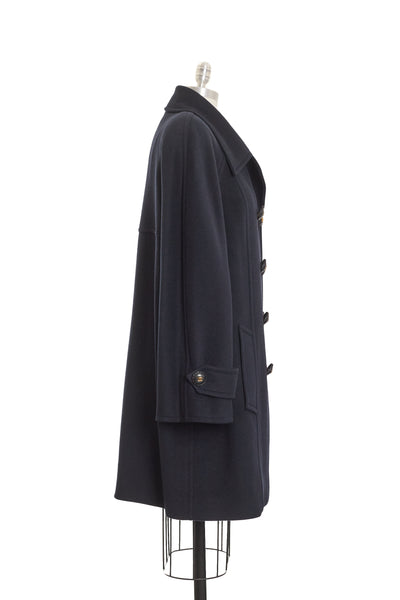 Chanel Vintage CC Logo Button Dark Blue Cashmere Long Coat