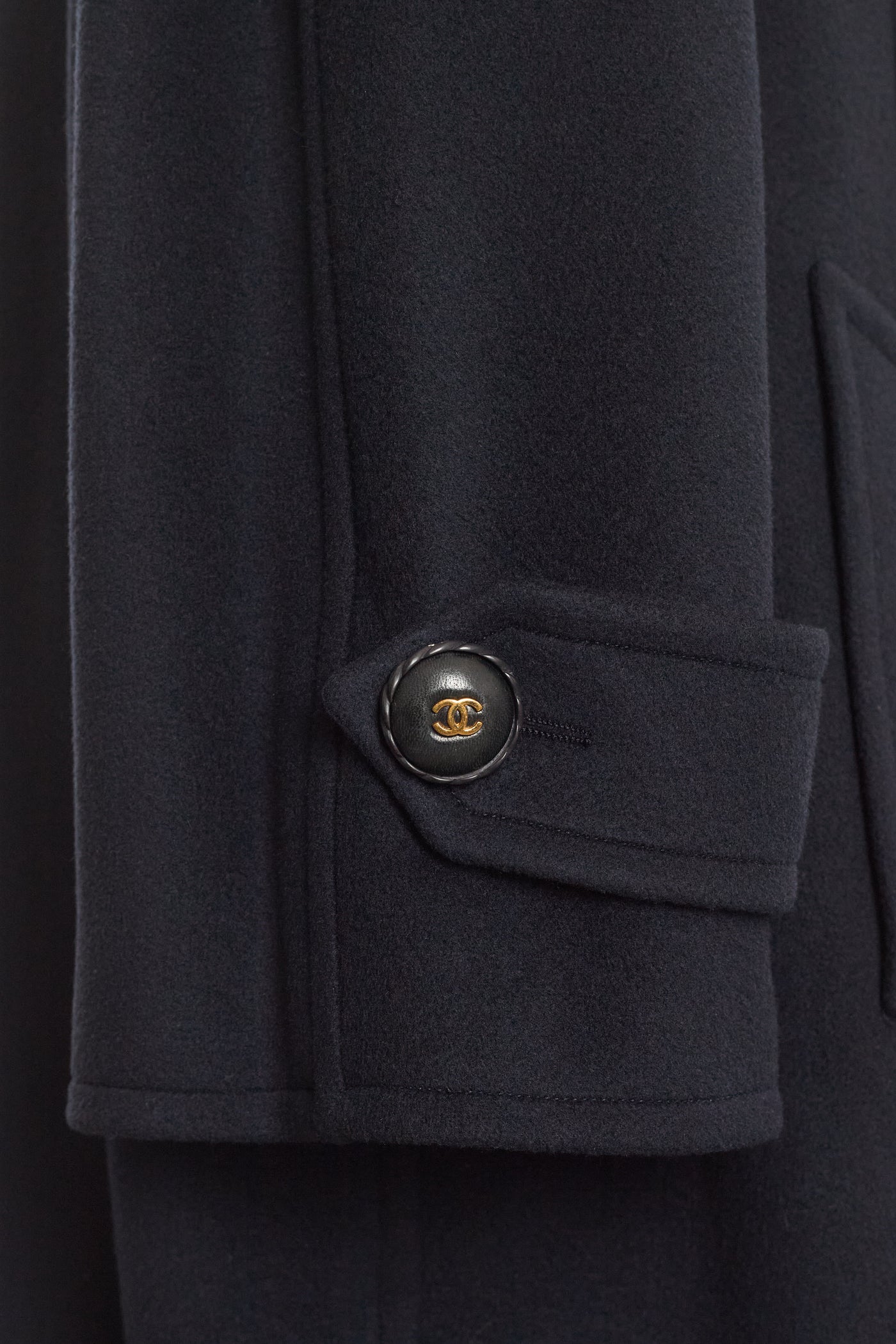 Chanel Vintage CC Logo Button Dark Blue Cashmere Long Coat
