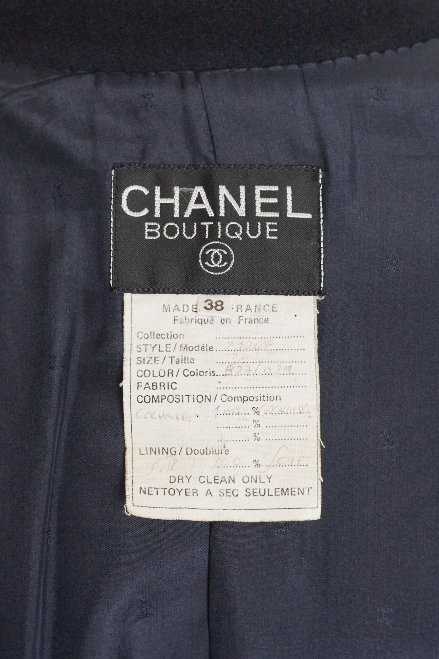 Chanel Vintage CC Logo Button Dark Blue Cashmere Long Coat