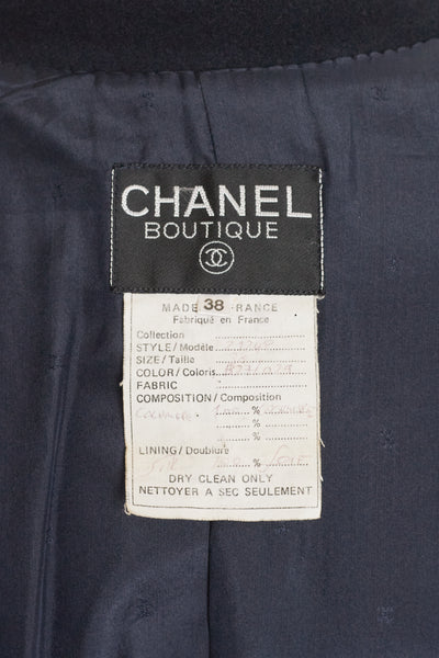 Chanel Vintage CC Logo Button Dark Blue Cashmere Long Coat