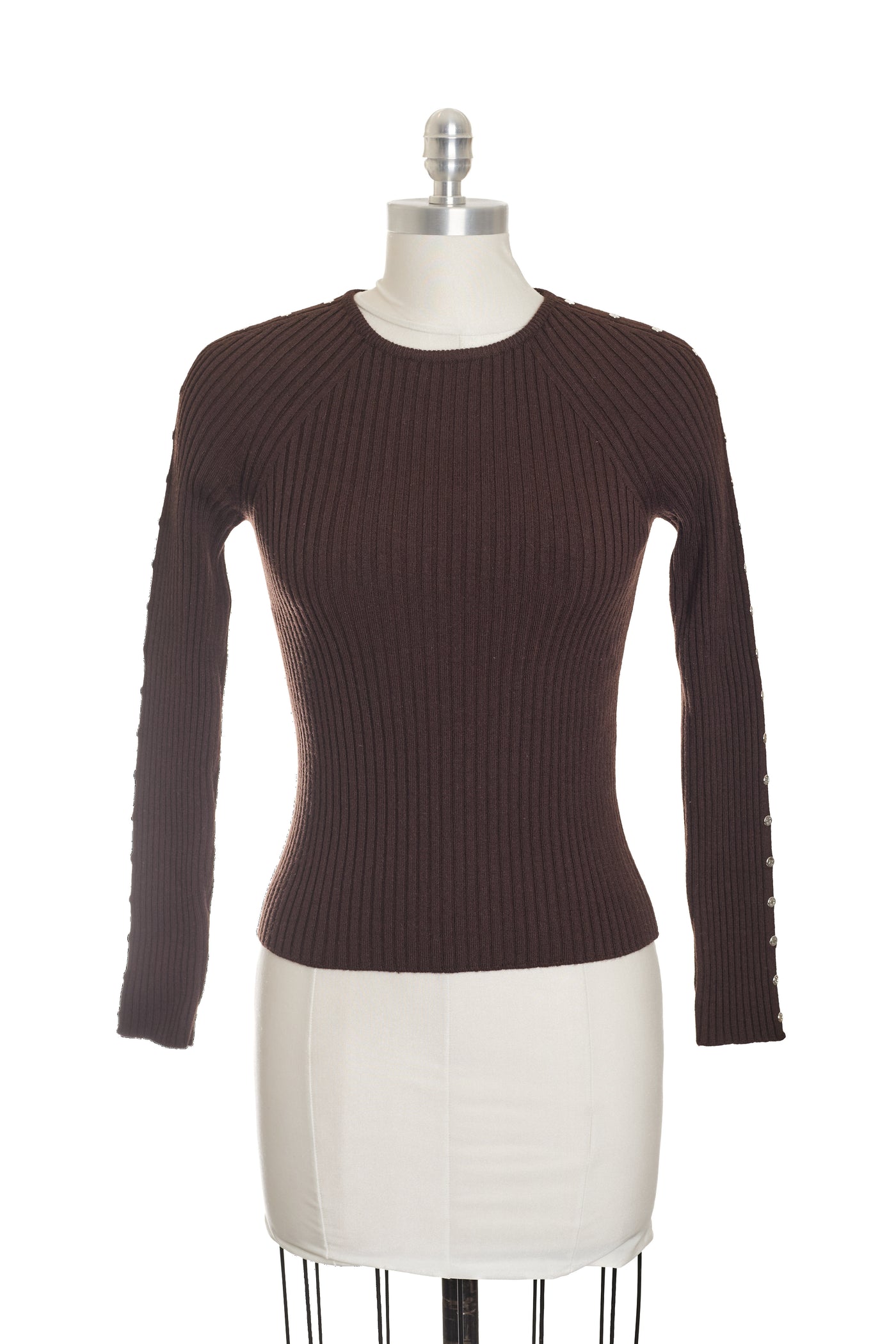 Celine Long Sleeve Brown Top with Silver Studs